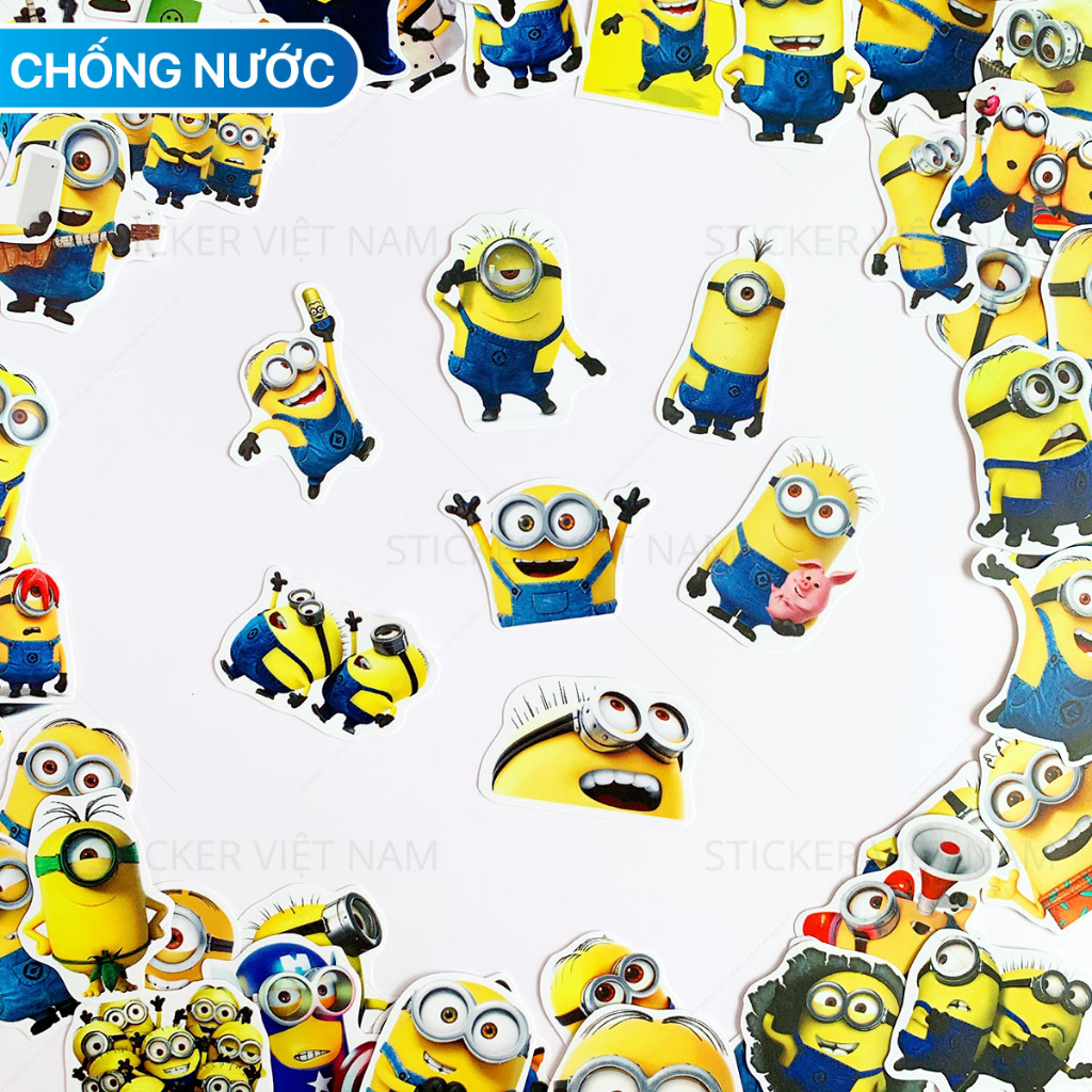 Sticker MINION dễ thương, hình dán decal  trang trí nón bảo hiểm, đàn guitar, laptop, vali, xe