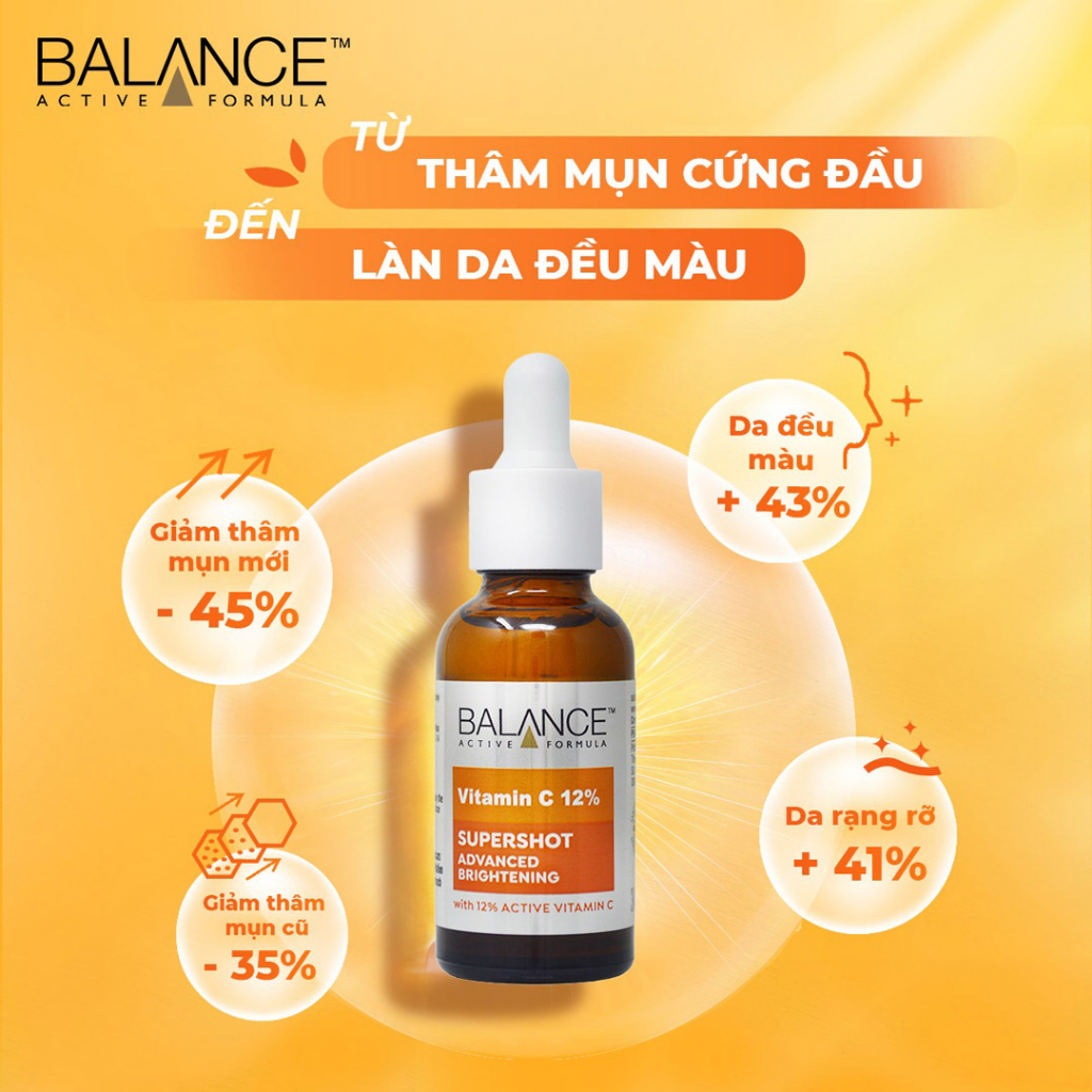 Tinh Chất Sáng Da, Mờ Thâm Mụn, Giảm Nám Balance Active Formula 12% Vitamin C Supershot 30ml