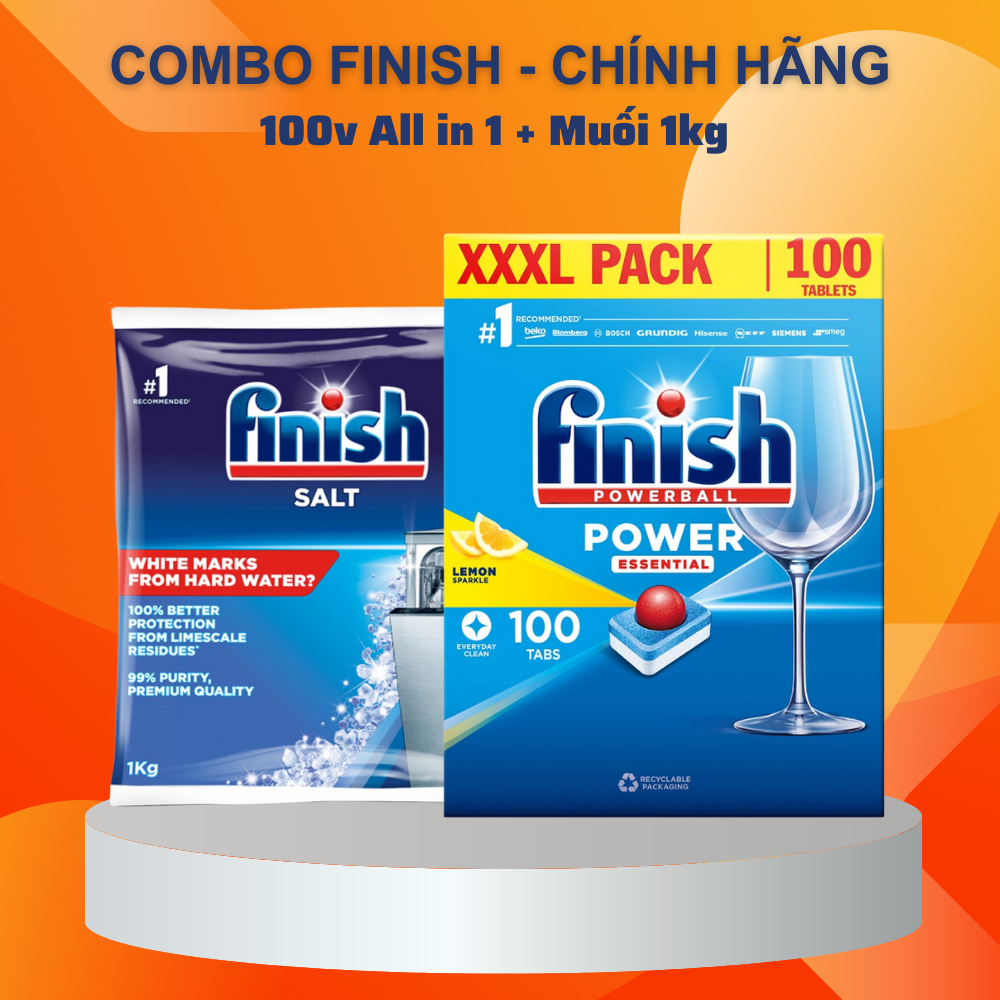Viên rửa chén Finish PowerBall Essential 100 viên, All in 1 mới dùng cho máy rửa bát - Nhập khẩu Chính hãng