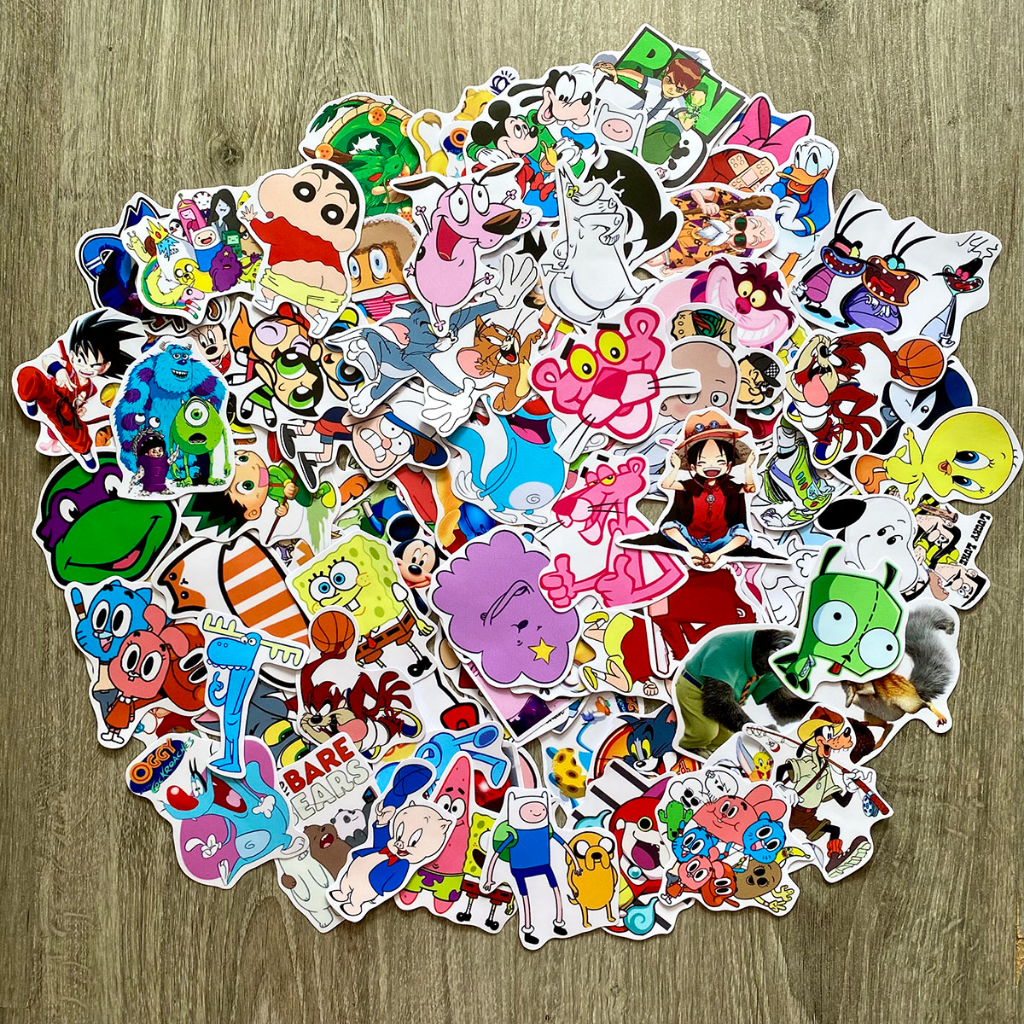 Sticker HOẠT HÌNH - CARTOON dễ thương, chống nước dán trang trí góc học tập, máy tính, điện thoại, đàn guitar