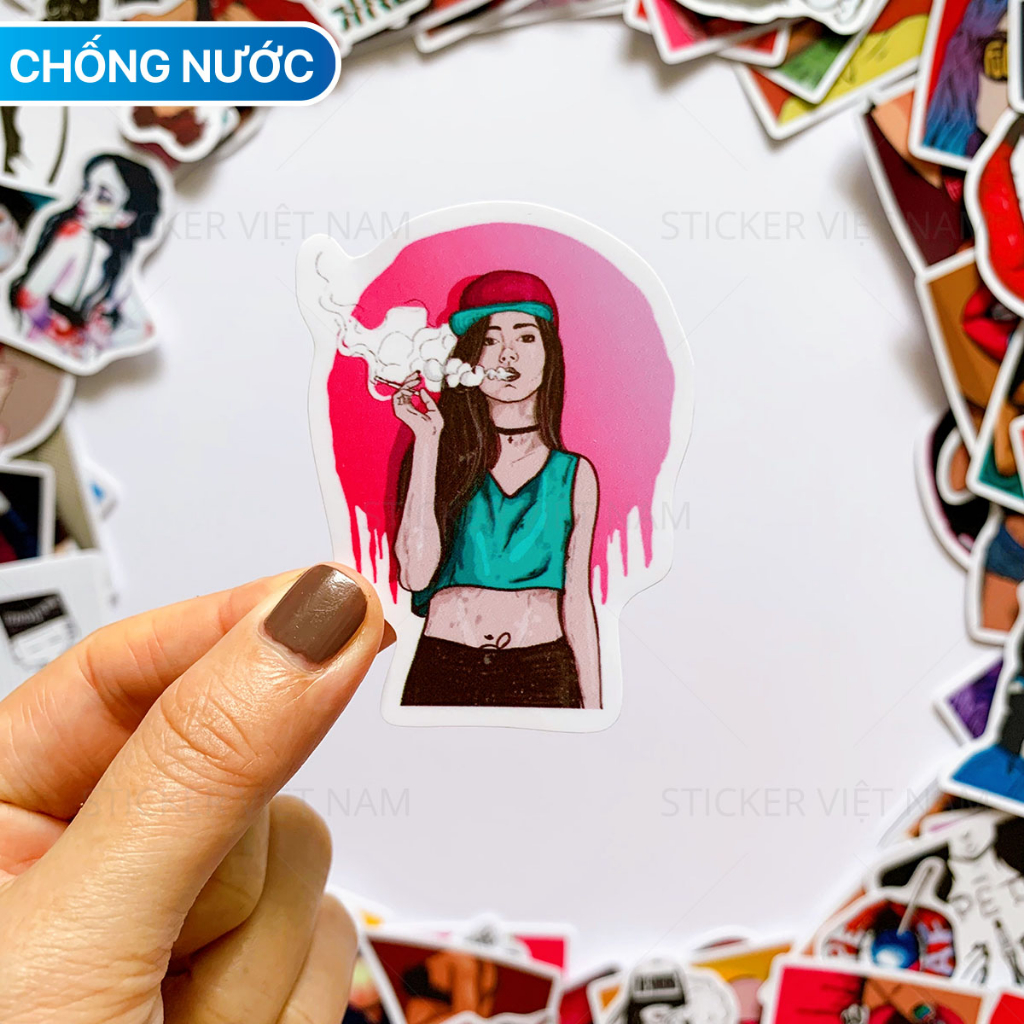 Sticker BAD GIRLS chống nước dán nón bảo hiểm, laptop, vali, đàn guitar