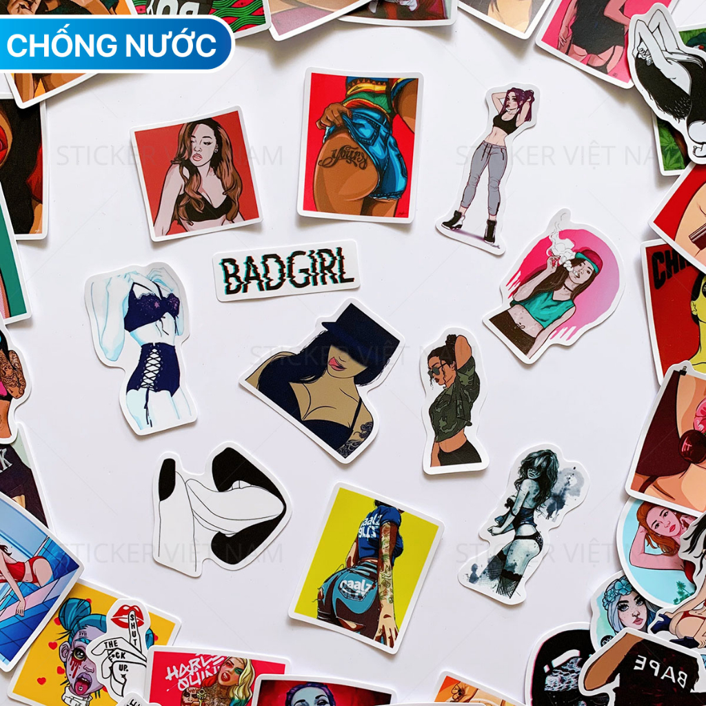 Sticker BAD GIRLS chống nước dán nón bảo hiểm, laptop, vali, đàn guitar