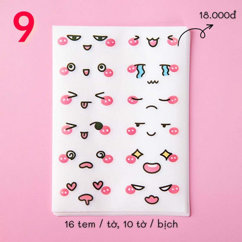 120 Tem Dán Trong Hình Biểu Cảm Dễ Thương (10 Tờ / Bịch)