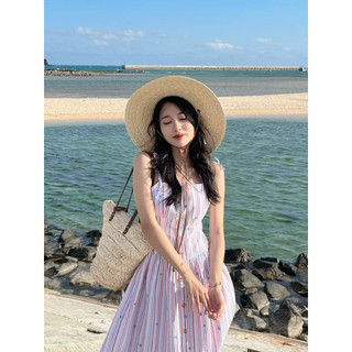 Đầm Dây Maxi Midi Rã 5 Tầng Thời Trang Nữ Đi Biển Dạo Phố Cafe Mùa Hè Form Rộng Chất Cotton Xốp GAGO hoạ tiết sọc GG4393