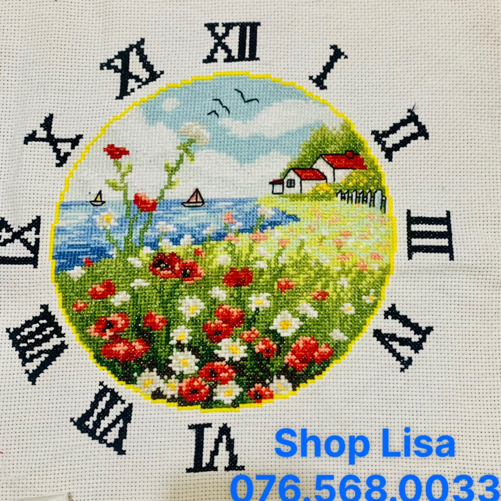 Tranh thêu chữ thập HOA đã thêu 34x34cm thành phẩm