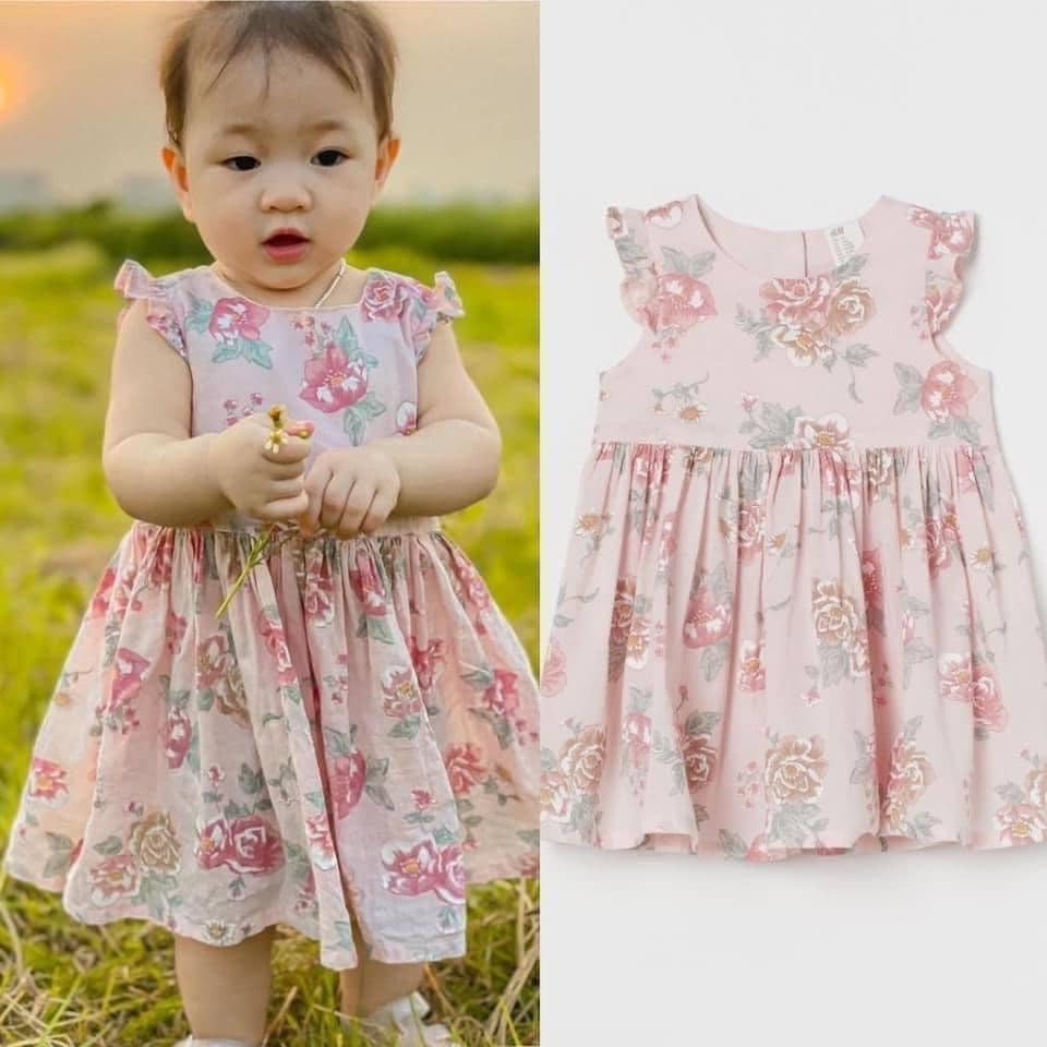 Váy xòe cotton hoa hồng minnie mickey HM H&M_hàng chính hãng authentic