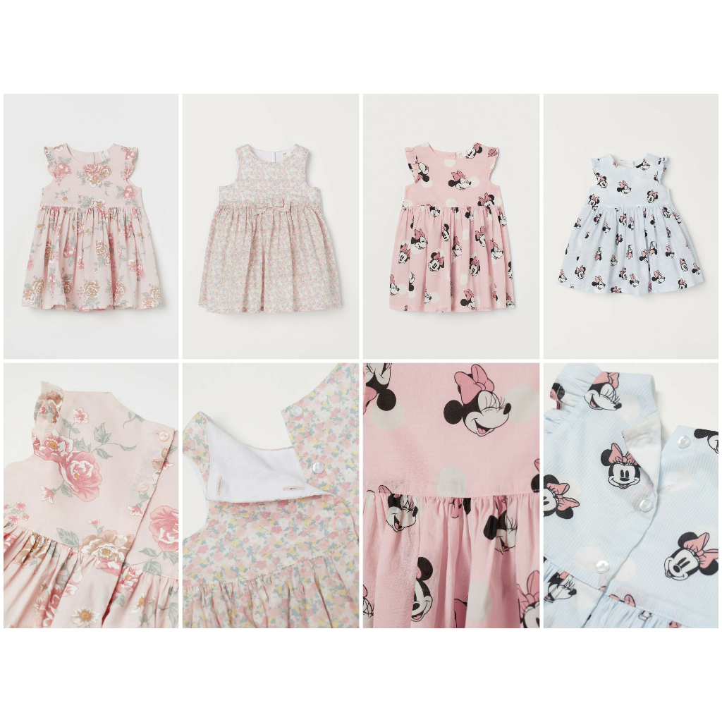 Váy xòe cotton hoa hồng minnie mickey HM H&M_hàng chính hãng authentic