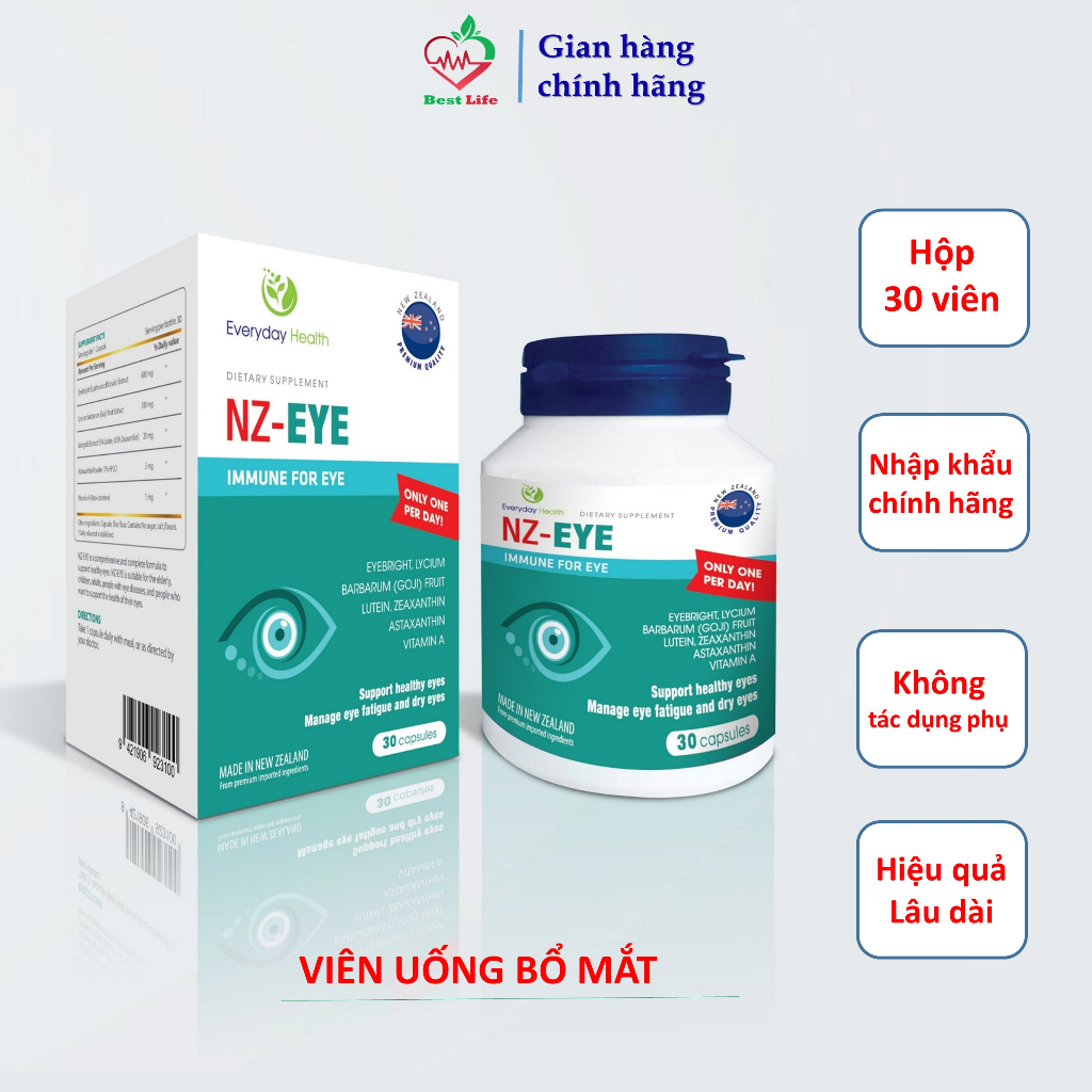 Bổ mắt NZ - EYE Every day health Giúp tăng cường thị lực giảm các triệu chứng khô mắt mỏi mắt hộp 30 viên