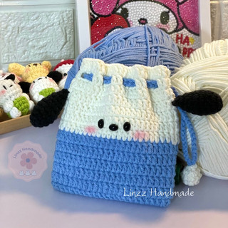 Túi dây rút Pochacco handmade, túi đựng thẻ ATM, son môi, túi len mini, túi đựng vật dụng cá nhân nhỏ gọn