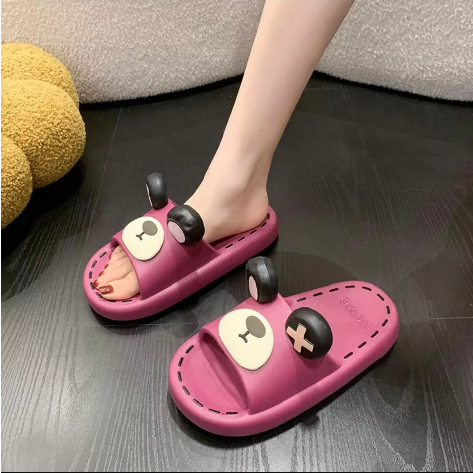 Dép Lê Quai Ngang Đế EVA Mềm Chống Trượt In Hình Gấu Dâu Tây Dễ Thương Dành Cho Bạn Nữ