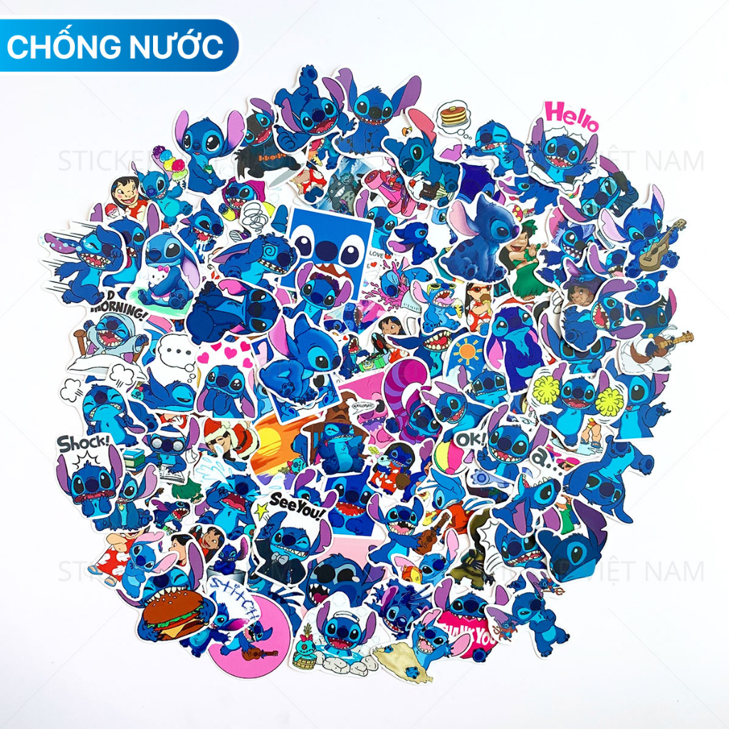 Sticker STITCH Lilo Hình Dán Chống Nước Trang Trí Va Li, Xe, Laptop, Nón Bảo Hiểm, tem dán stich