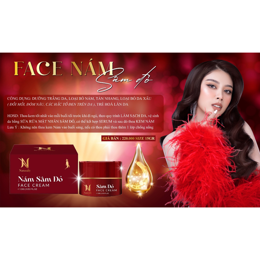 Kem nám sâm đỏ giúp trắng da dưỡng nám. Tặng nạ trắng da.