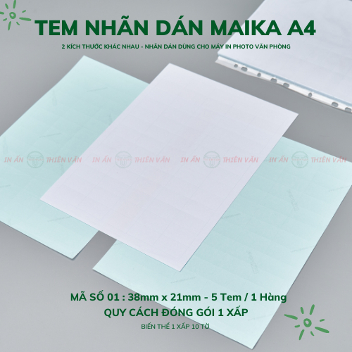 Nhãn Dán Văn Phòng - MAIKA  A4 - ( ĐA DẠNG KÍCH THƯỚC )