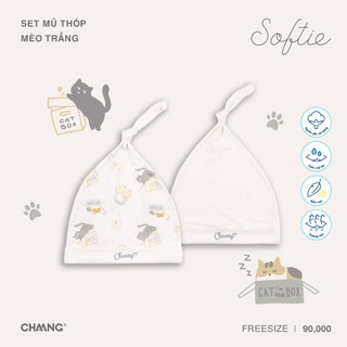 [CHAANG 0-6M] Set 2 chiếc mũ thóp cho bé sơ sinh chất liệu mềm mát Mèo Chaang