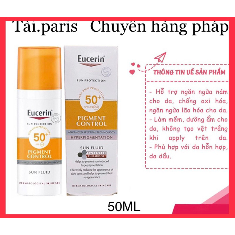 Kem chống nắng ngăn nám tàn nhang Eucerin Pigment Control Sun Fluid SPF 50+