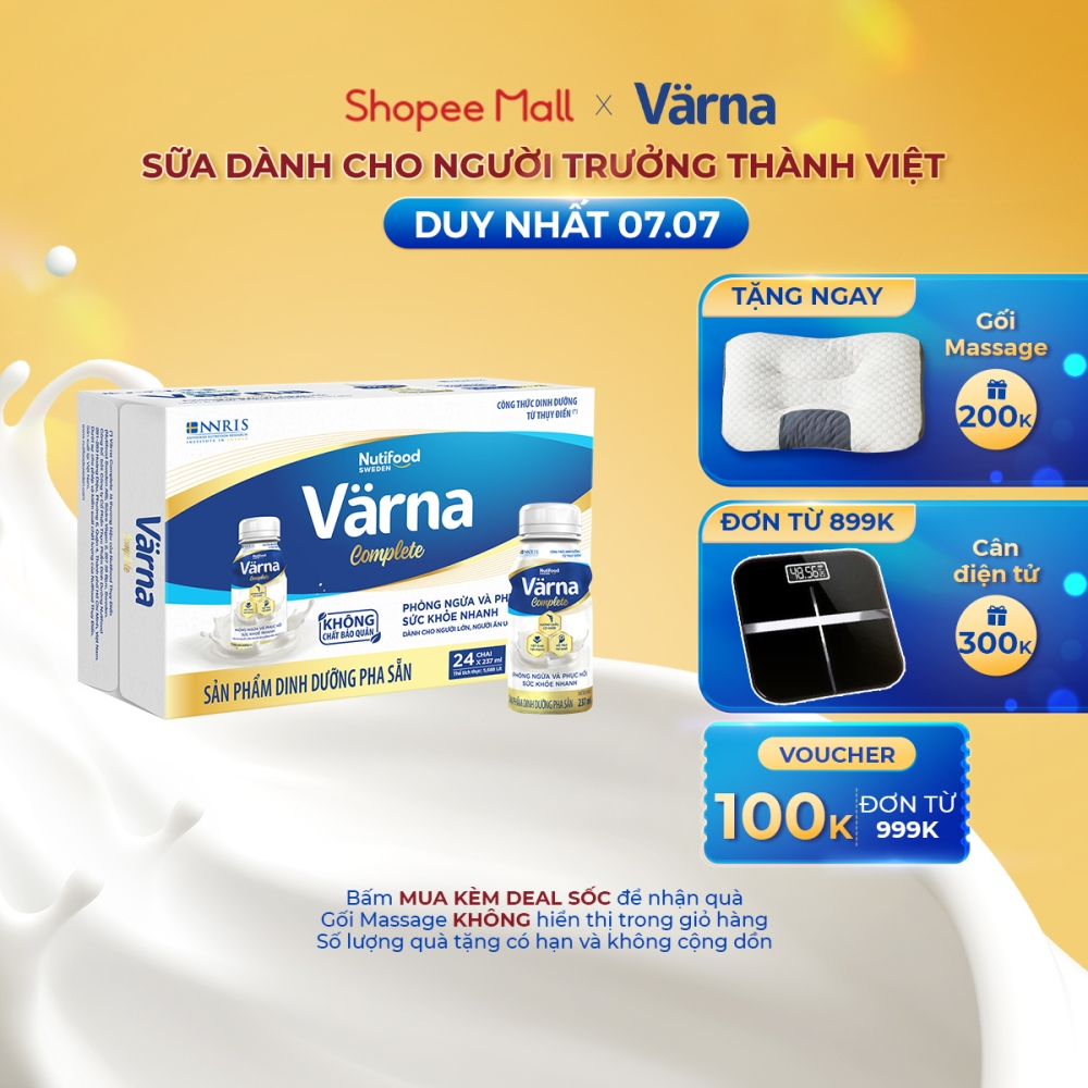 Thùng sữa bột pha sẵn Värna Complete - Phòng ngừa & Phục hồi nhanh (24 chai x 237ml) - Varna