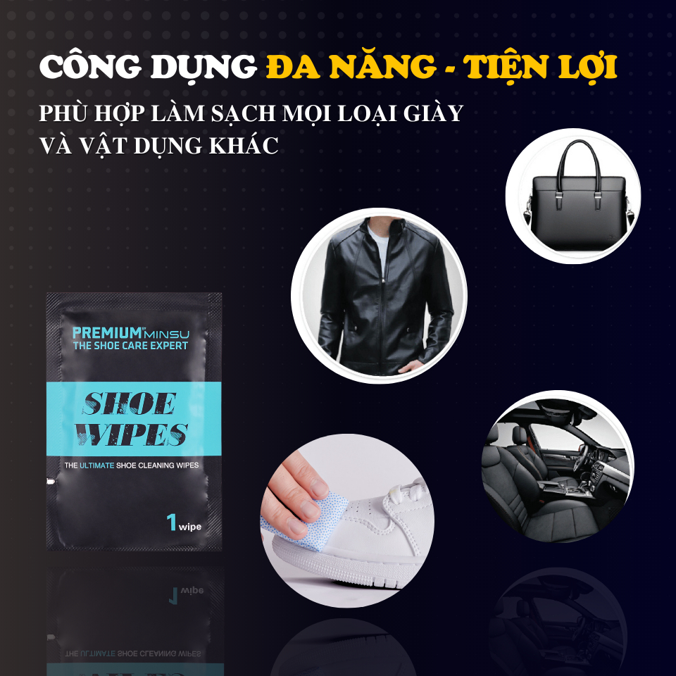 Khăn Lau Giày Khẩn Cấp Shoe Wipes MINSU M2855 Nhỏ Gọn, Tiện Lợi Chuyên Dùng Vệ Sinh Cho Giày Thể Thao Sneaker, Da Lộn