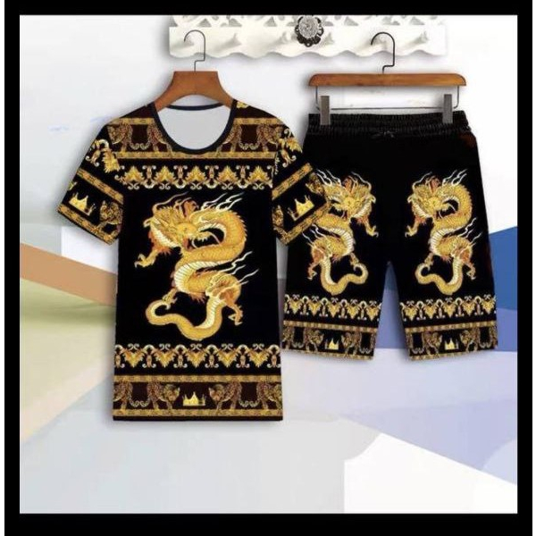 Bộ quần áo thun nam Bộ quần áo thun unisex họa tiết rồng vàng phong cách trẻ trung mát mẻ MENFASHION1989 MQA 015