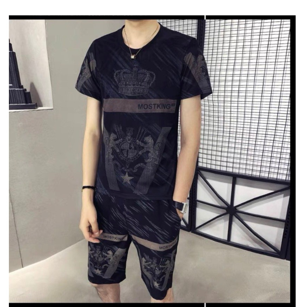 Bộ quần áo thun nam Bộ quần áo thun unisex họa tiết vương miện phong cách trẻ trung mát mẻ MENFASHION1989 MQA 018