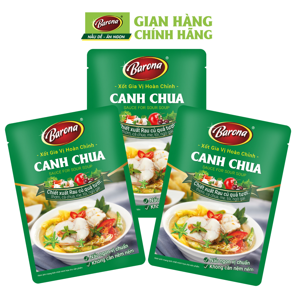 Combo 3 Gói Gia Vị Canh Chua Barona 80g ướp ngon chuẩn vị không cần nêm nếm