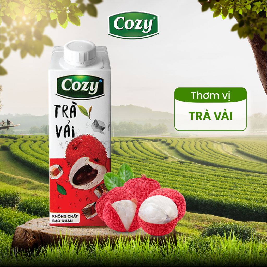 Trà Hương Vải Cozy uống liền hộp giấy 225ml - Thùng 24 hộp - Ngon rõ vị vải