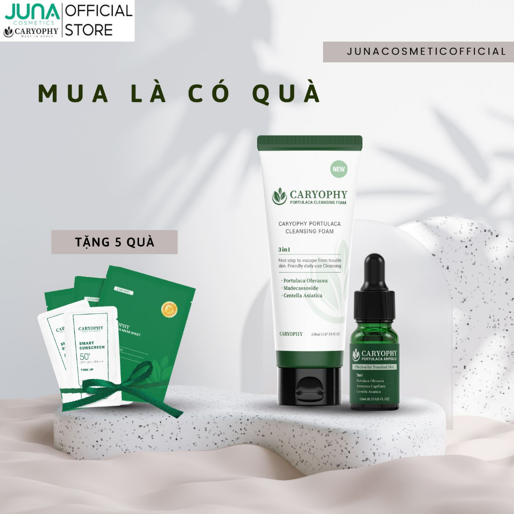 Combo chăm sóc da mụn Caryophy Portulaca (sữa rửa mặt 150ml serum 10ml)