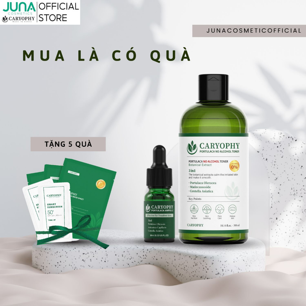 Combo chăm sóc da mụn Caryophy Portulaca (toner 300ml serum 10ml)