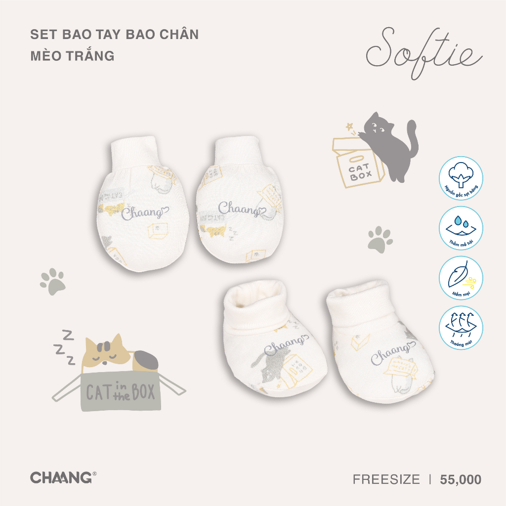 [CHAANG] Set bao tay bao chân sơ sinh Mèo Chaang