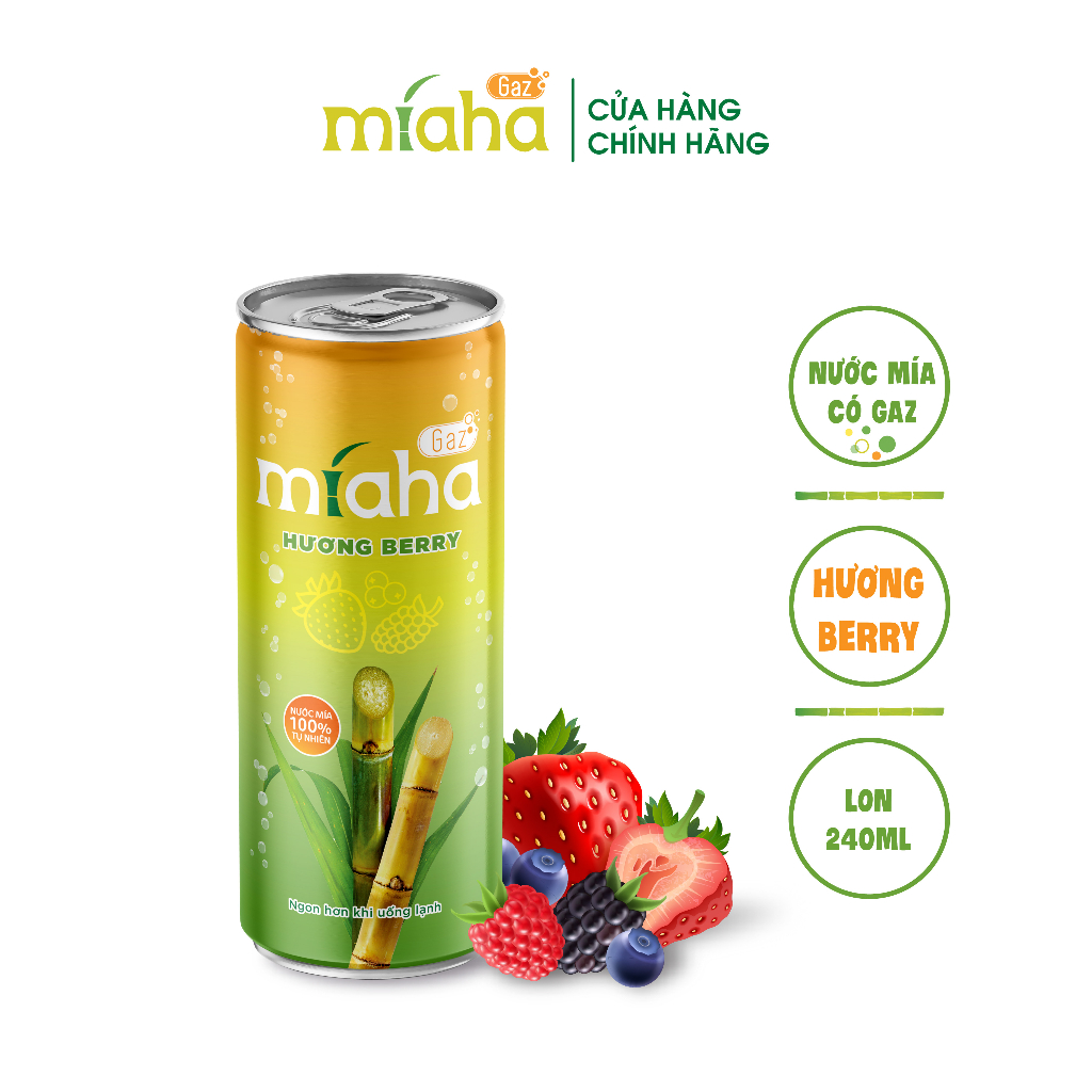 Nước mía có gaz Miaha Gaz hương Berry 240ml/lon