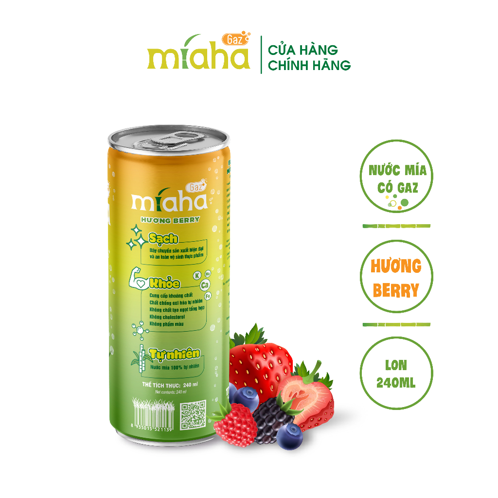 Nước mía có gaz Miaha Gaz hương Berry 240ml/lon