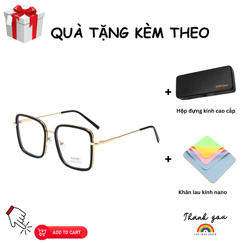 Kính Chống Ánh Sáng Xanh SANTONY gọng kim loại dáng vuông thời trang dành cho nữ