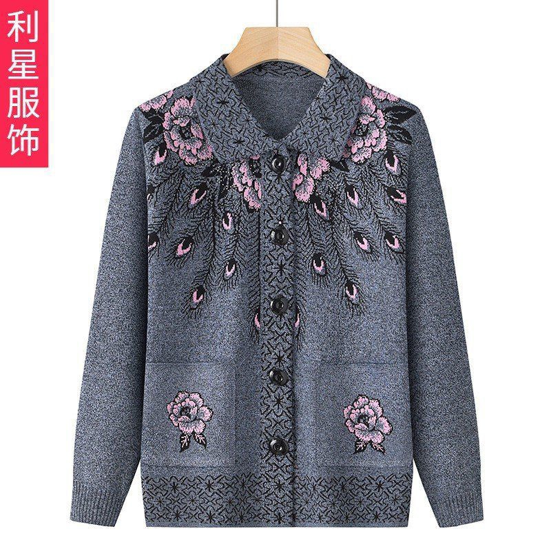 Áo len cổ tròn trung niên cài cúc Quảng Châu