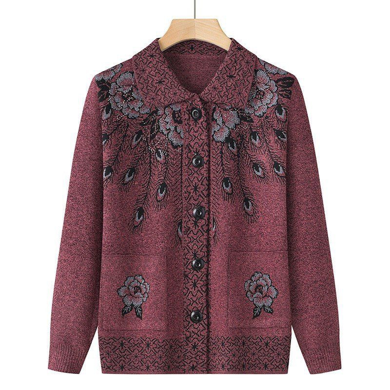 Áo len cổ tròn trung niên cài cúc Quảng Châu