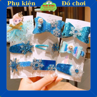 Set kẹp tóc Elsa-Frozen, cặp tóc hoạt hình nữ hoàng băng giá Elsa-Frozen, cài tóc Ochi kids