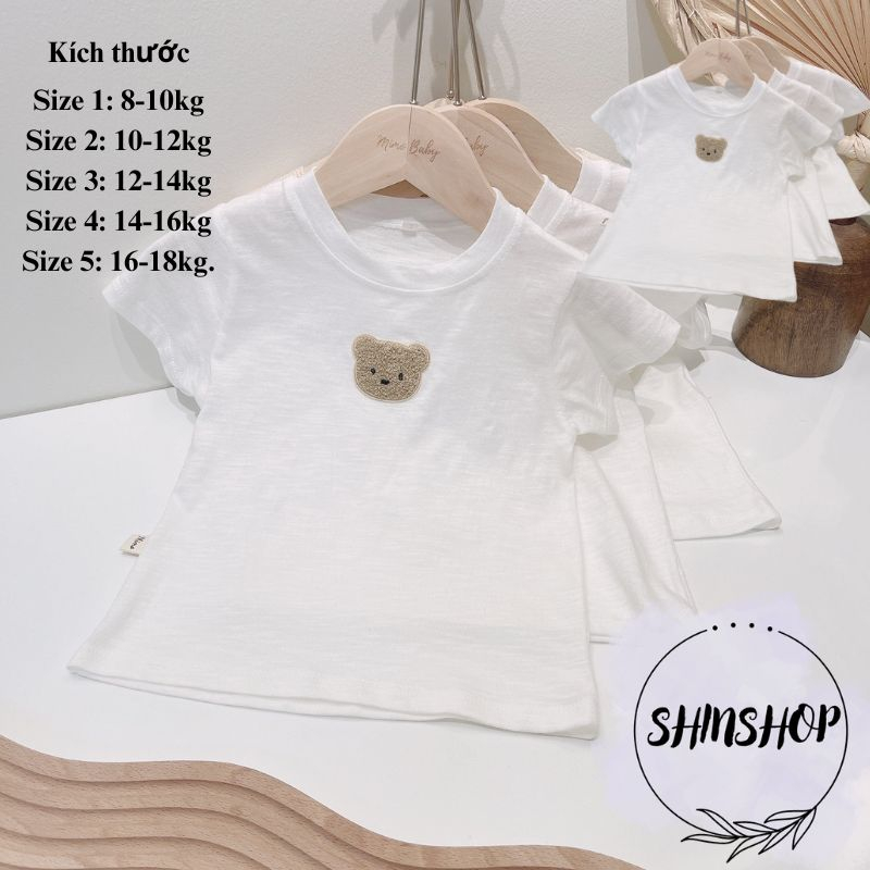 Áo thun trơn đính gấu thêu dễ thương cho bé chất cotton cho bé 8-18kg QA30 SHINSHOP