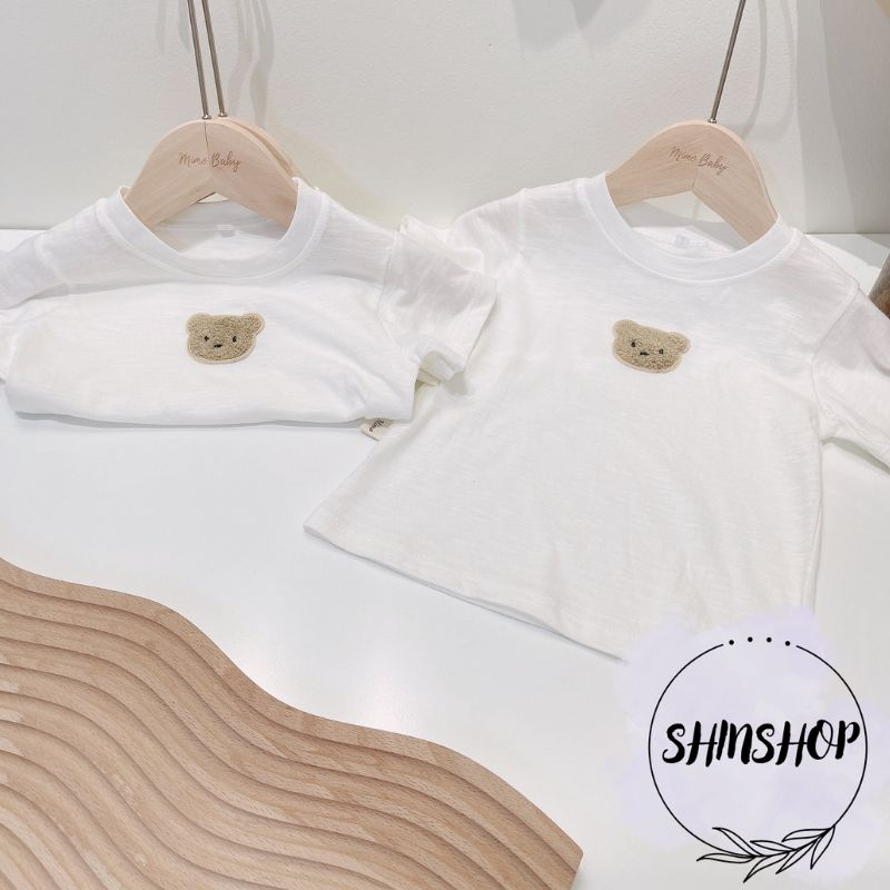 Áo thun trơn đính gấu thêu dễ thương cho bé chất cotton cho bé 8-18kg QA30 SHINSHOP