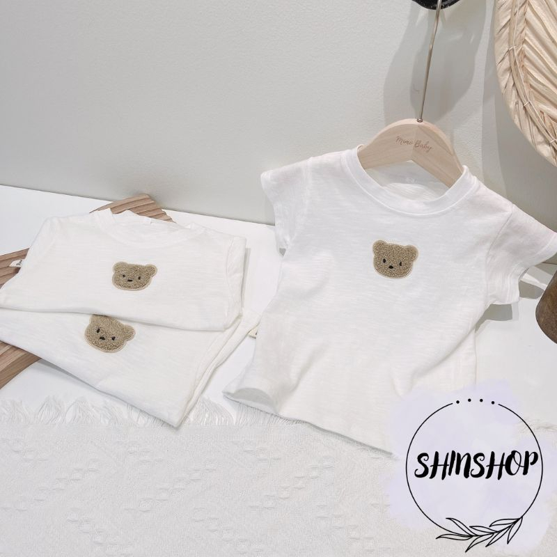 Áo thun trơn đính gấu thêu dễ thương cho bé chất cotton cho bé 8-18kg QA30 SHINSHOP