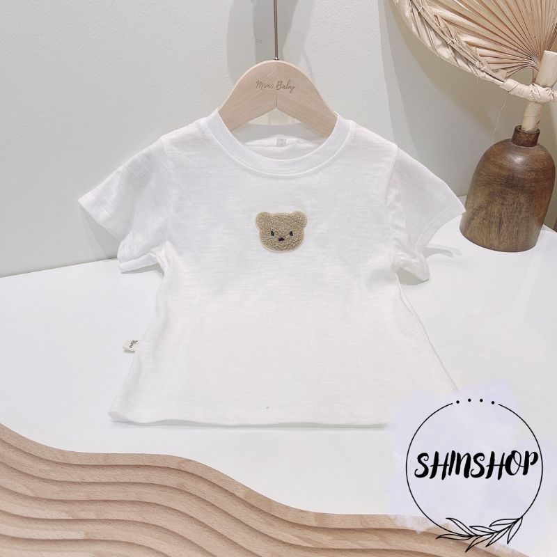 Áo thun trơn đính gấu thêu dễ thương cho bé chất cotton cho bé 8-18kg QA30 SHINSHOP