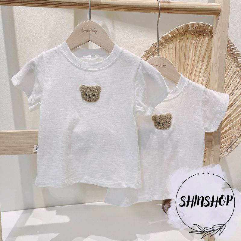 Áo thun trơn đính gấu thêu dễ thương cho bé chất cotton cho bé 8-18kg QA30 SHINSHOP