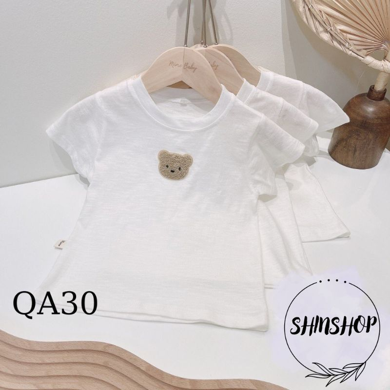 Áo thun trơn đính gấu thêu dễ thương cho bé chất cotton cho bé 8-18kg QA30 SHINSHOP