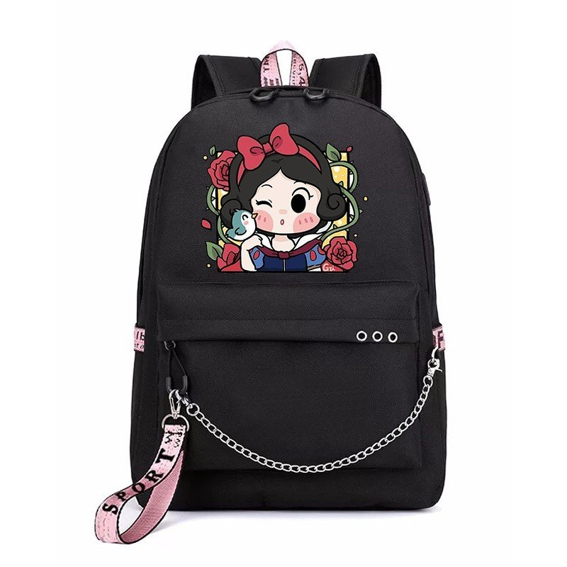 Balo thông minh đen in hình CÔNG CHÚA hoạt hình cartoon dễ thương cặp sách đi học dis.ney