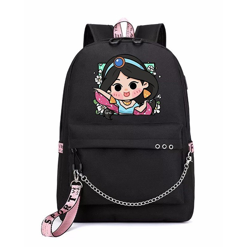 Balo thông minh đen in hình CÔNG CHÚA hoạt hình cartoon dễ thương cặp sách đi học dis.ney