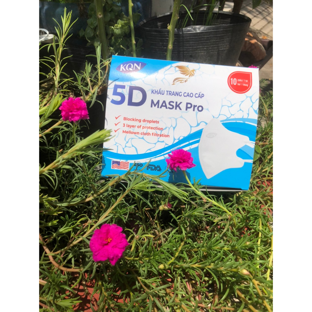 Túi 10 cái Khẩu trang y tế 5D KQN Màu Trắng 3 lớp chính hãng sản xuất tại Việt Nam theo công nghệ Thái Lan kháng khuẩn v