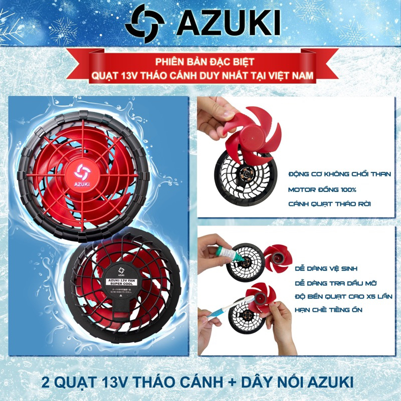 Quạt Azuki Super Ultra 2023 Công Nghệ Tháo Cánh Duy Nhất Tại Việt Nam, 13V Siêu Mạnh, BH 12 Tháng Chính Hãng