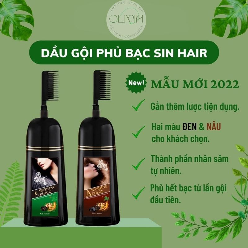 Dầu Gội Phủ Bạc Sin Hair Nhật Bản 500ML, Dầu Gội Thảo Dược Nhuộm Màu Đen - Nâu Tự Nhiên Tóc Bóng Mượt Tinh Chất Nhân Sâm