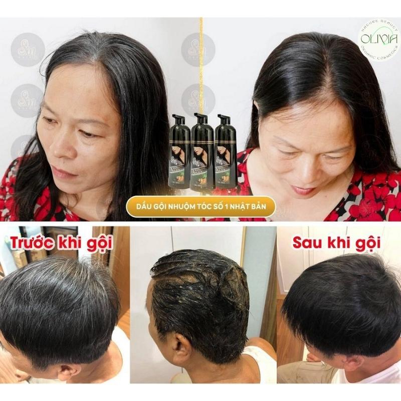 Dầu Gội Phủ Bạc Sin Hair Nhật Bản 500ML, Dầu Gội Thảo Dược Nhuộm Màu Đen - Nâu Tự Nhiên Tóc Bóng Mượt Tinh Chất Nhân Sâm