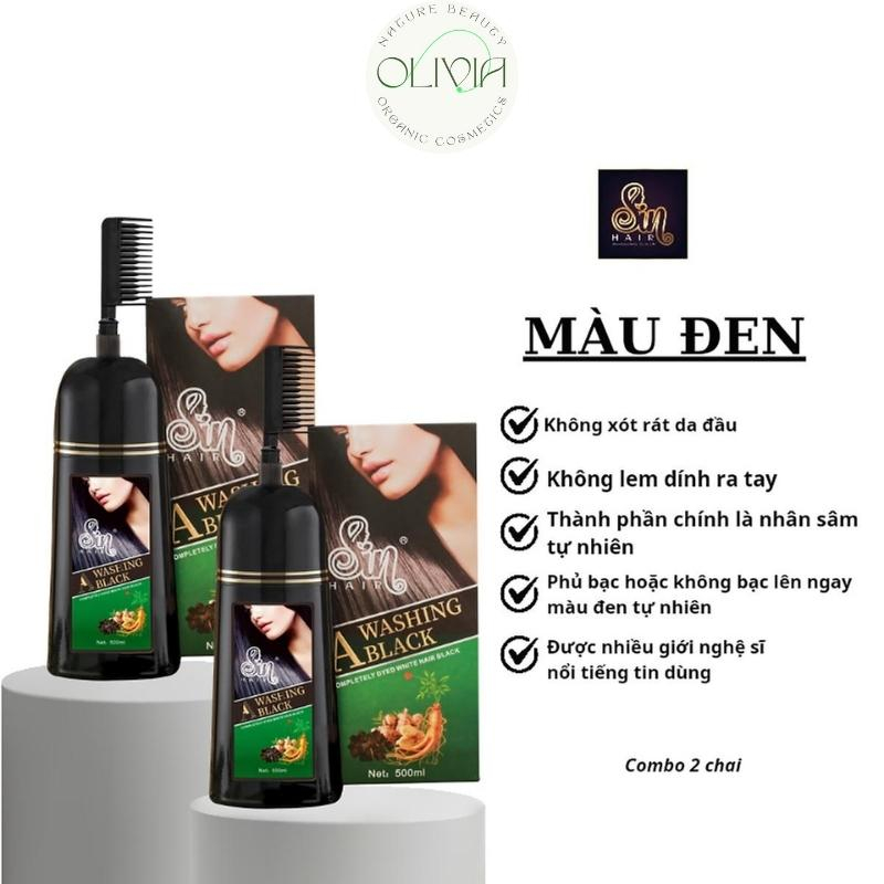 Dầu Gội Phủ Bạc Sin Hair Nhật Bản 500ML, Dầu Gội Thảo Dược Nhuộm Màu Đen - Nâu Tự Nhiên Tóc Bóng Mượt Tinh Chất Nhân Sâm