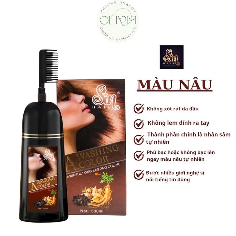 Dầu Gội Phủ Bạc Sin Hair Nhật Bản 500ML, Dầu Gội Thảo Dược Nhuộm Màu Đen - Nâu Tự Nhiên Tóc Bóng Mượt Tinh Chất Nhân Sâm