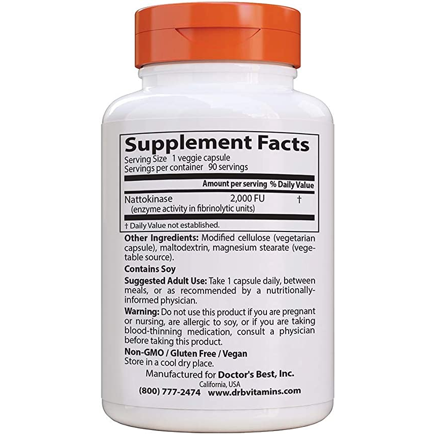 Doctor's Best Nattokinase 2000 FUs - Viên uống ngừa đột quỵ, tai biến, bổ tim mạch 90 viên