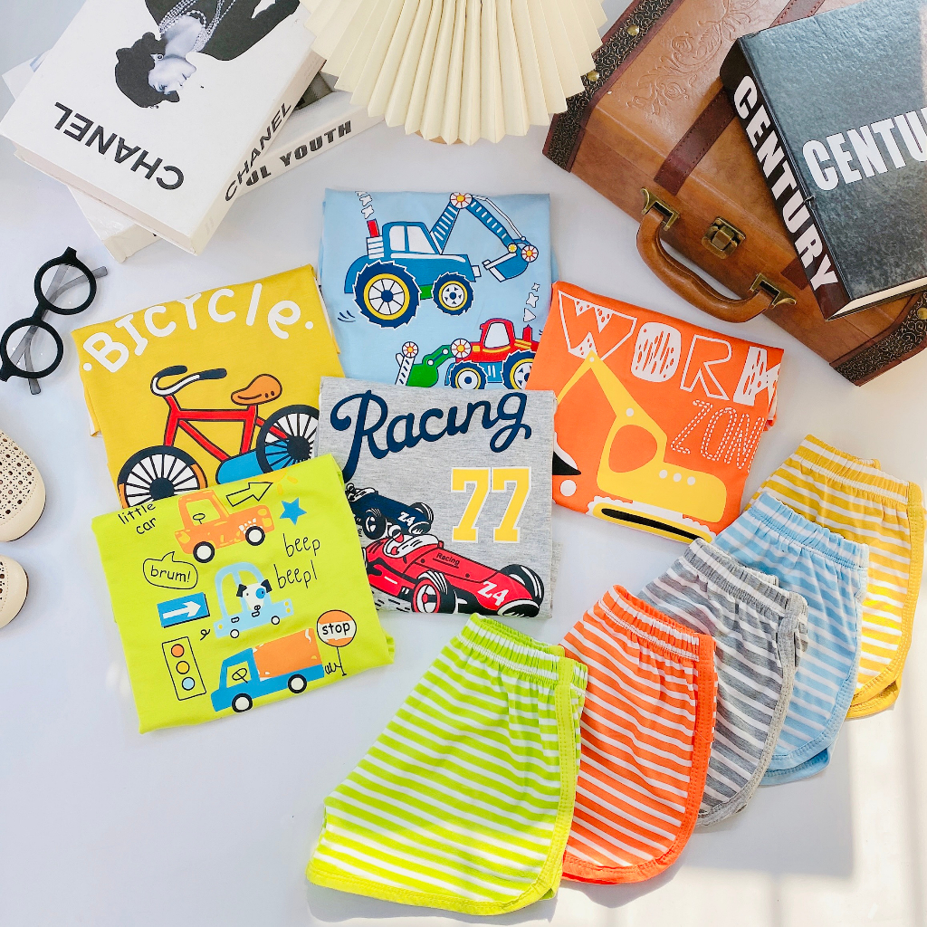 Bộ thun lạnh cộc tay cho bé MINKY MOM loại 1 hình xe ô tô siêu đẹp